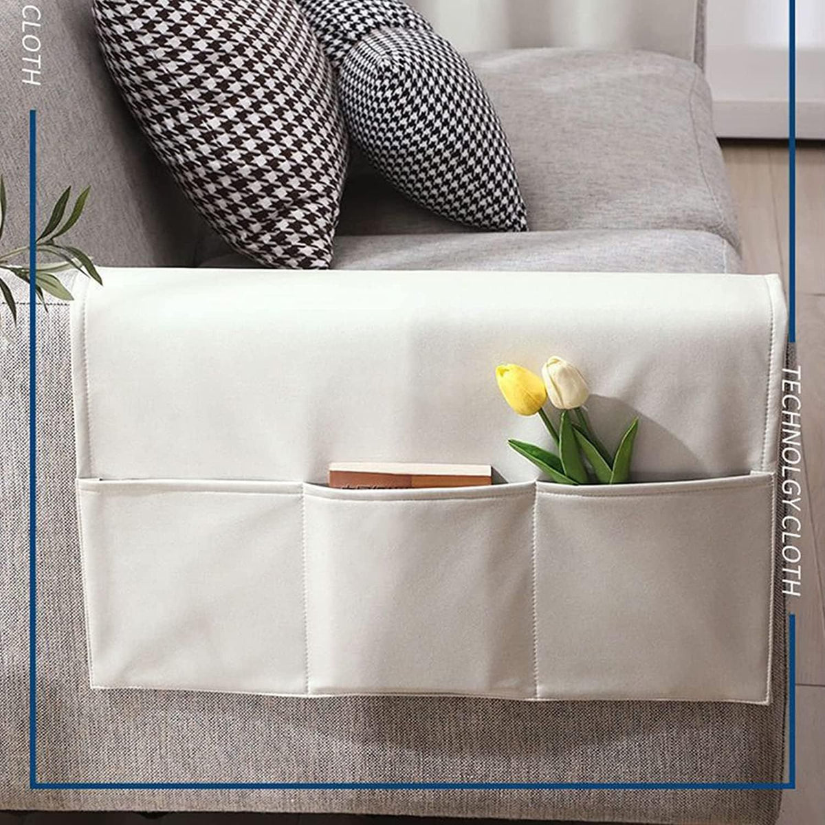Sofa Armrest Organizer 5 Compartments White, 60 x 110 cm