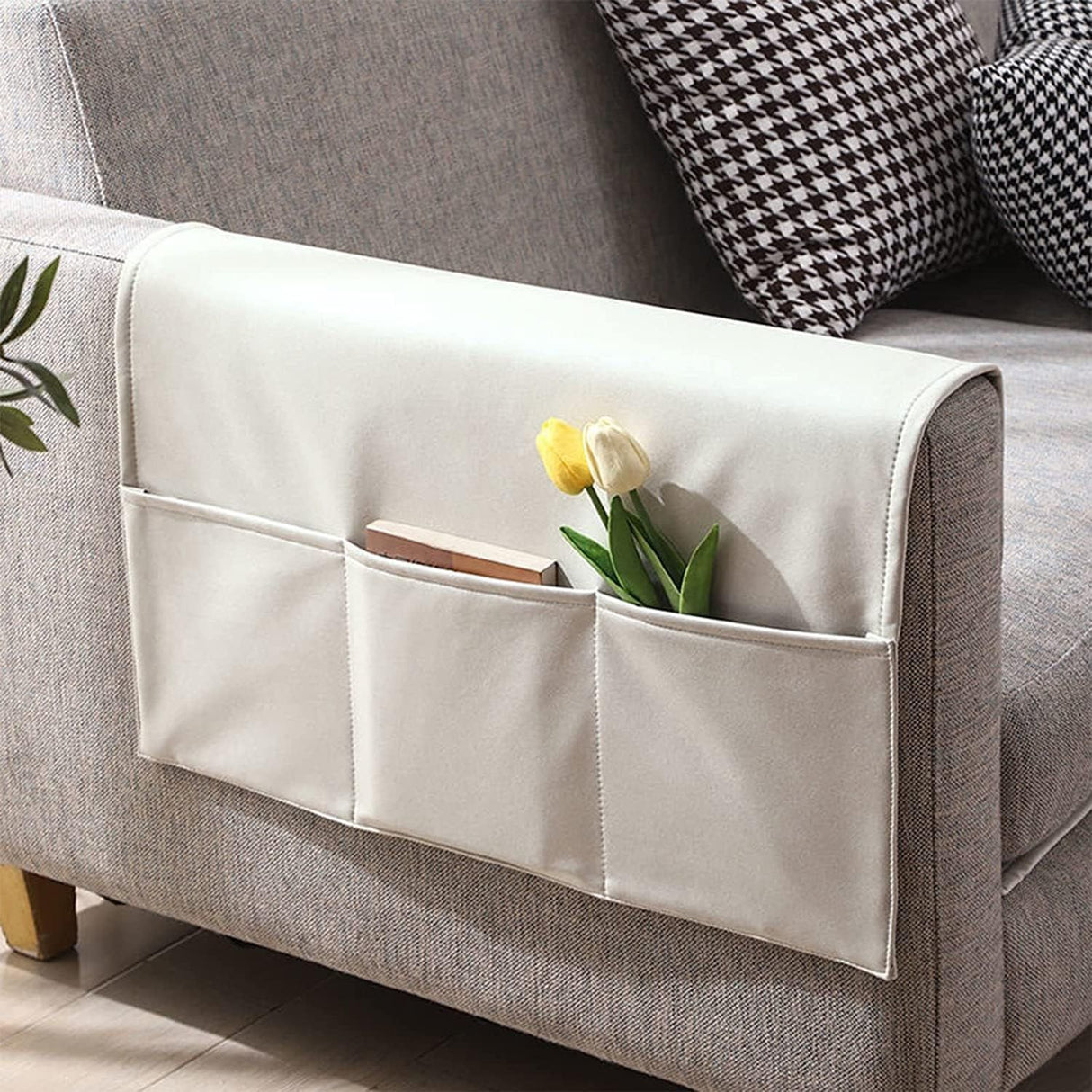 Sofa Armrest Organizer 5 Compartments White, 70 x 110 cm