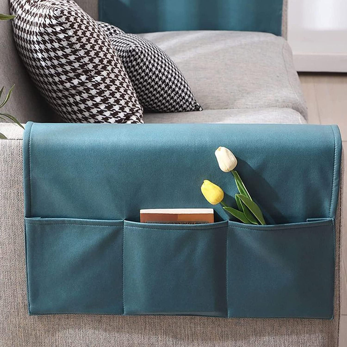 Sofa Armrest Organizer 5 Compartments White, 70 x 110 cm