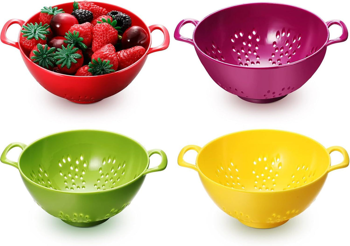 4 Piece Mini Plastic Colander Set Double Handles 4 Colors, 19 x 14 x 7 cm