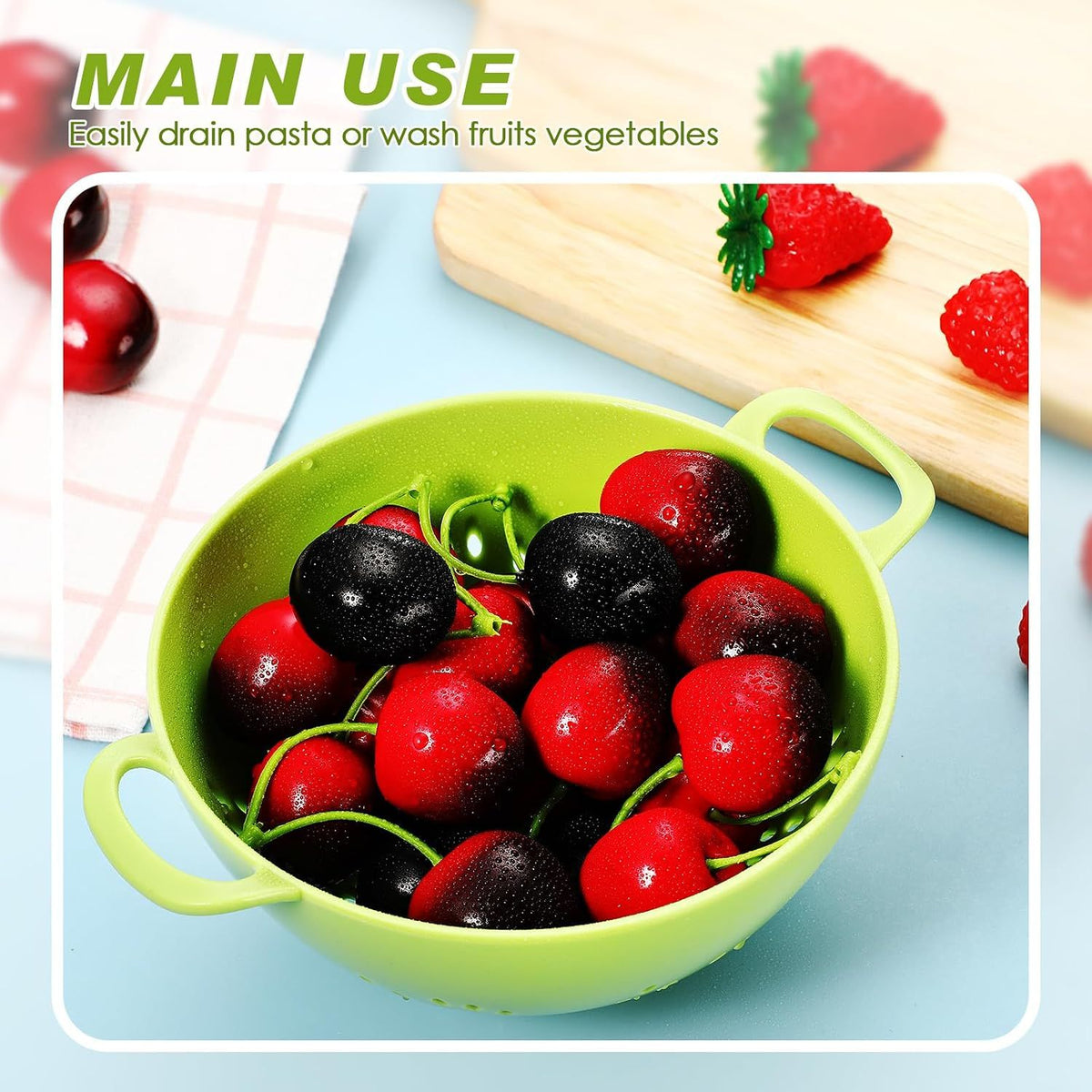 4 Piece Mini Plastic Colander Set Double Handles 4 Colors, 19 x 14 x 7 cm