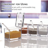 4 Piece Transparent Spice Box Set with Spoons and Non Slip Tray, 25 x 10 x 7.5 cm - Side View