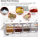 4 Piece Transparent Spice Box Set with Spoons and Non Slip Tray, 25 x 10 x 7.5 cm