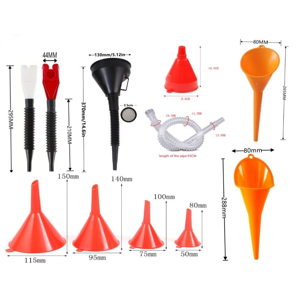 12 Piece Flexible Funnel Set with Filter for Car and Kitchen