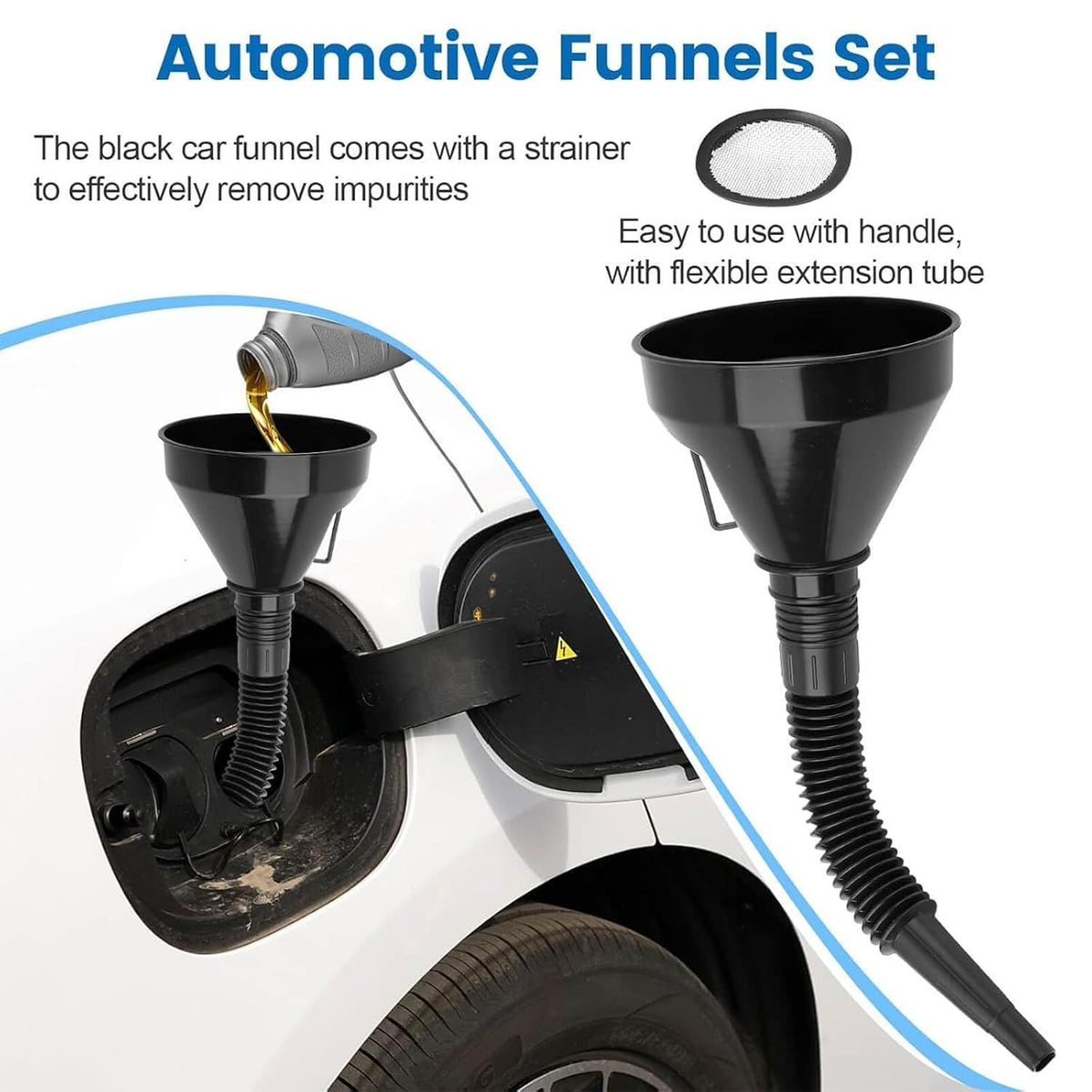 12 Piece Flexible Funnel Set with Filter for Car and Kitchen