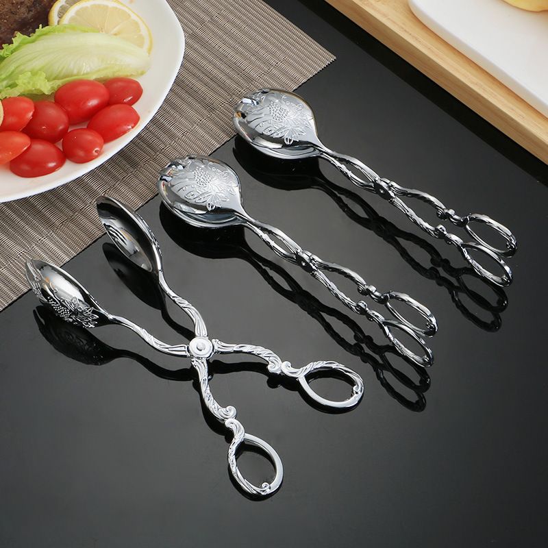 2 Piece Zinc Alloy Cooking Tongs Woodcarving Pattern, 4.5 x 22 cm