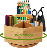 Hexagonal Bamboo Pencil Holder 360 Degree Rotating