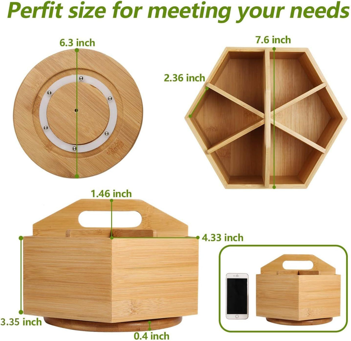 Hexagonal Bamboo Pencil Holder 360 Degree Rotating