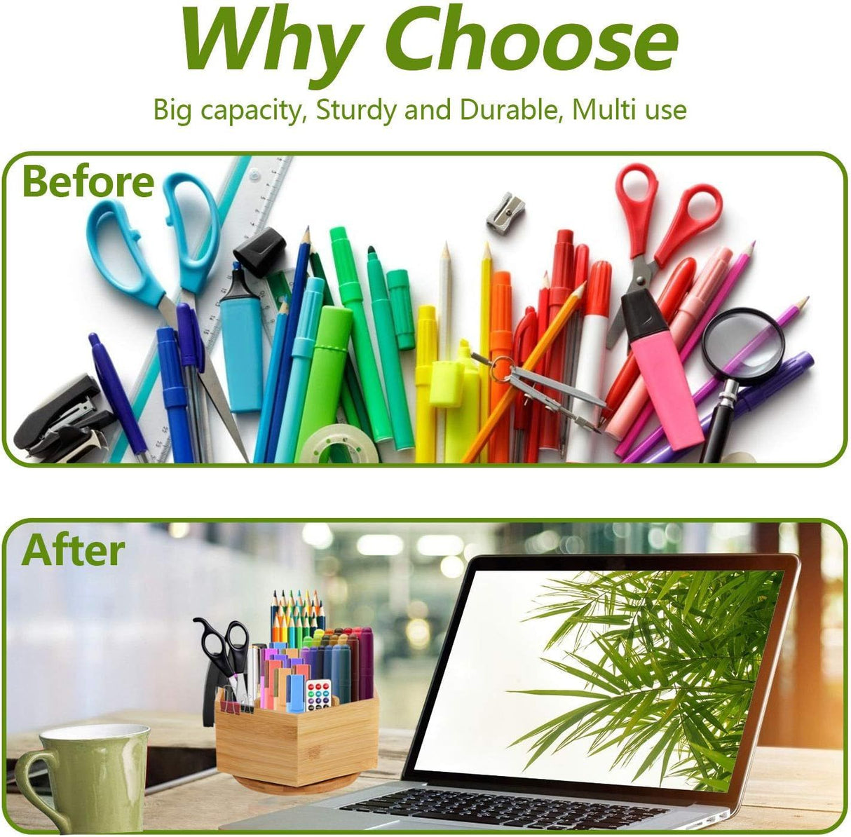 Hexagonal Bamboo Pencil Holder 360 Degree Rotating