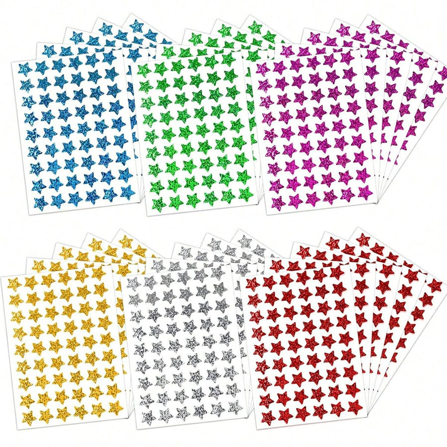 1620 Piece Holographic Star Stickers 6 Colors, 15 mm