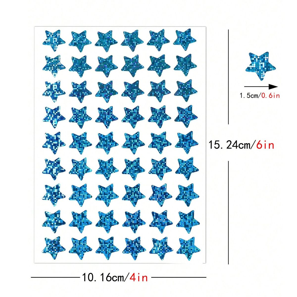 1620 Piece Holographic Star Stickers 6 Colors, 15 mm