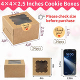 24 Piece Brown Cookie Boxes with Window and Stickers, 4 x 4 x 2.5 Inch - Front View