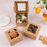 24 Piece Brown Cookie Boxes with Window and Stickers, 4 x 4 x 2.5 Inch