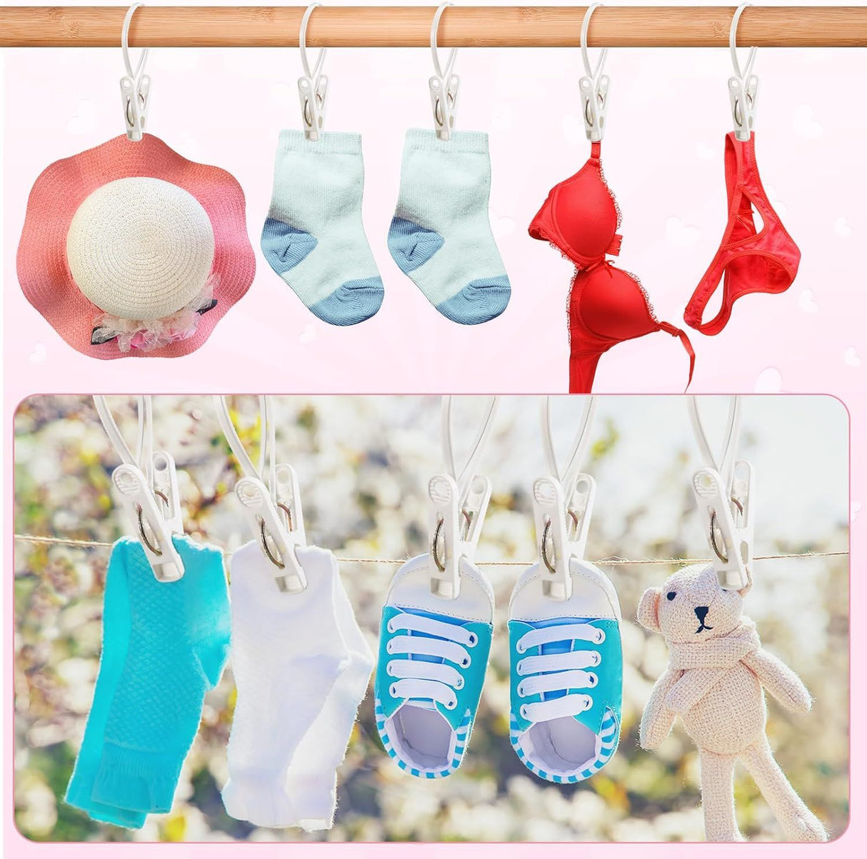 30 Piece Multifunctional Clothes Pegs White for Baby Clothes and Towels