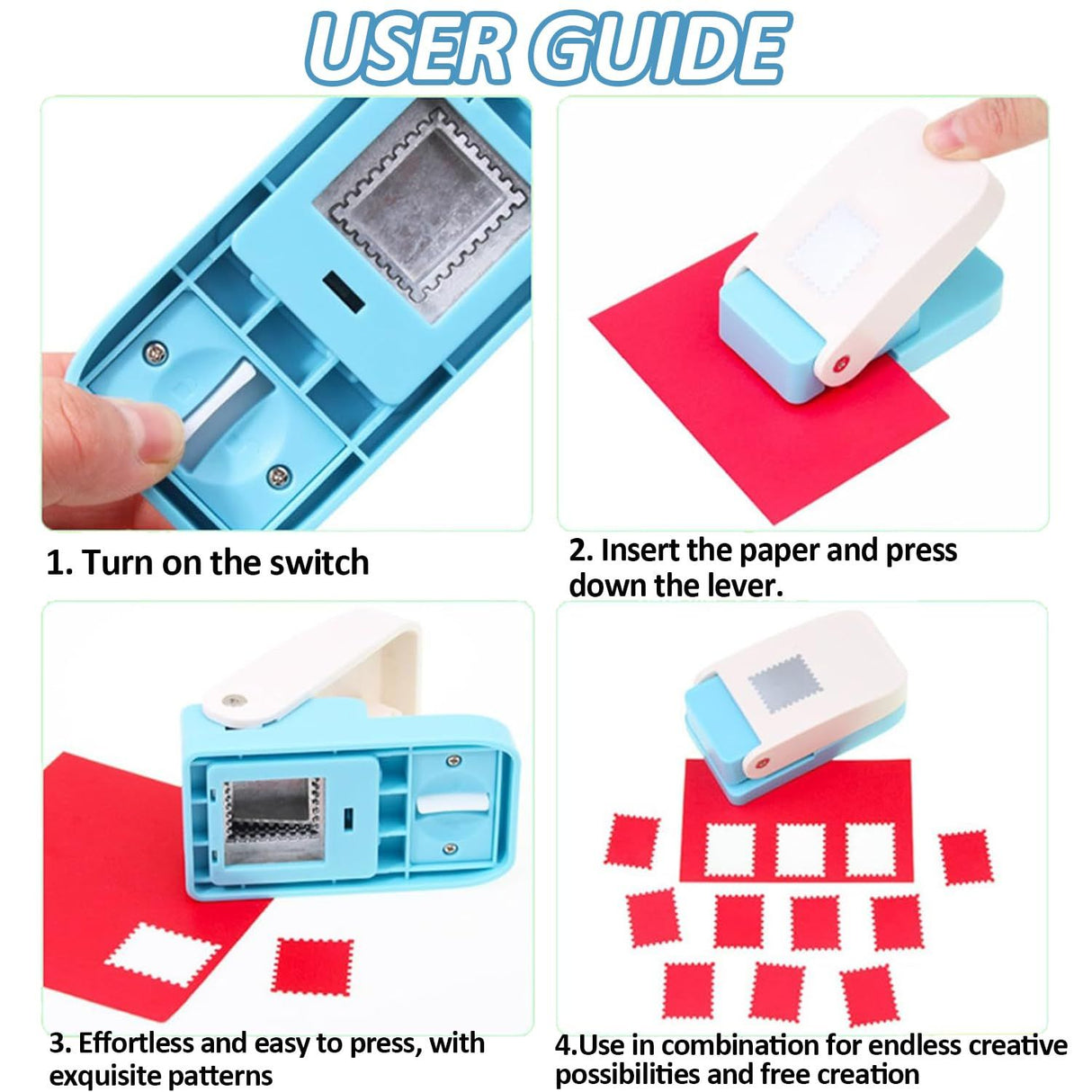 Rectangular Lever Action Stamp Punch for Scrapbooking, 2.6 x 2.1 cm