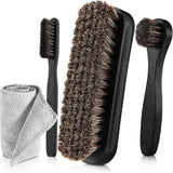 4 Piece Horsehair Shoe Polish Set with Brushes and Microfiber Cloth Black