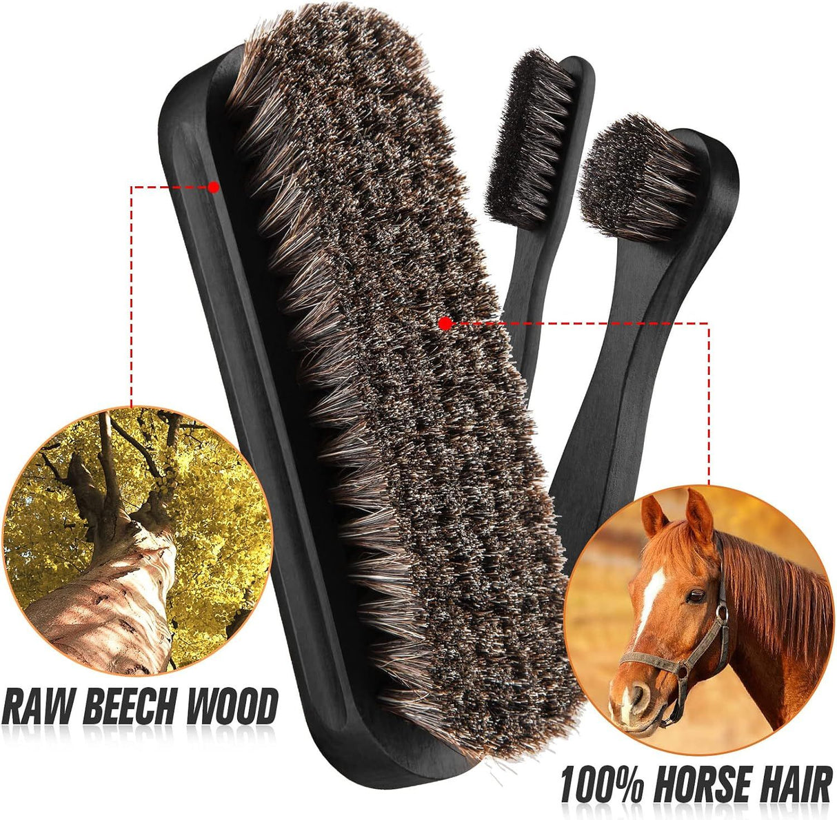 4 Piece Horsehair Shoe Polish Set with Brushes and Microfiber Cloth Black