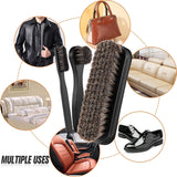 4 Piece Horsehair Shoe Polish Set with Brushes and Microfiber Cloth Black - Top-Down View