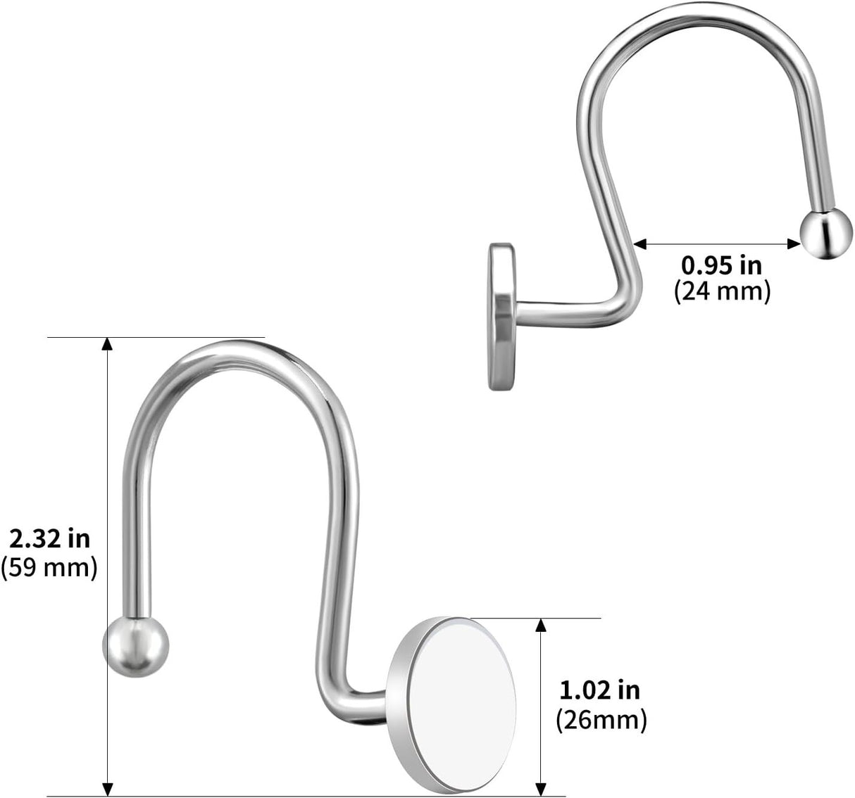 12 Piece Stainless Steel S Shaped Shower Curtain Hooks Black