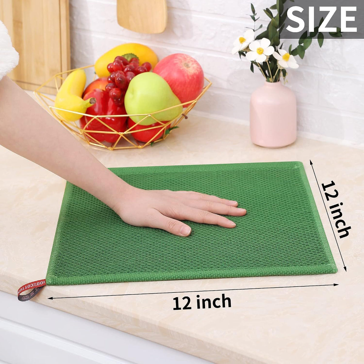 6 Piece Cotton Waffle Cloth Set Olive Green, 30 x 30 cm