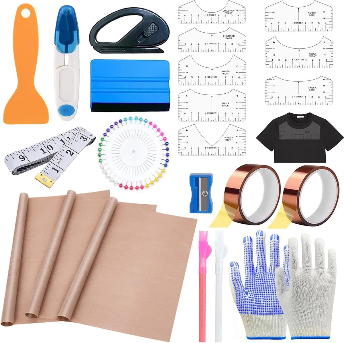 8 Piece Sublimation Tool Set with 3 T Shirt Rulers and Teflon Sheets, 12 x 16 Inch