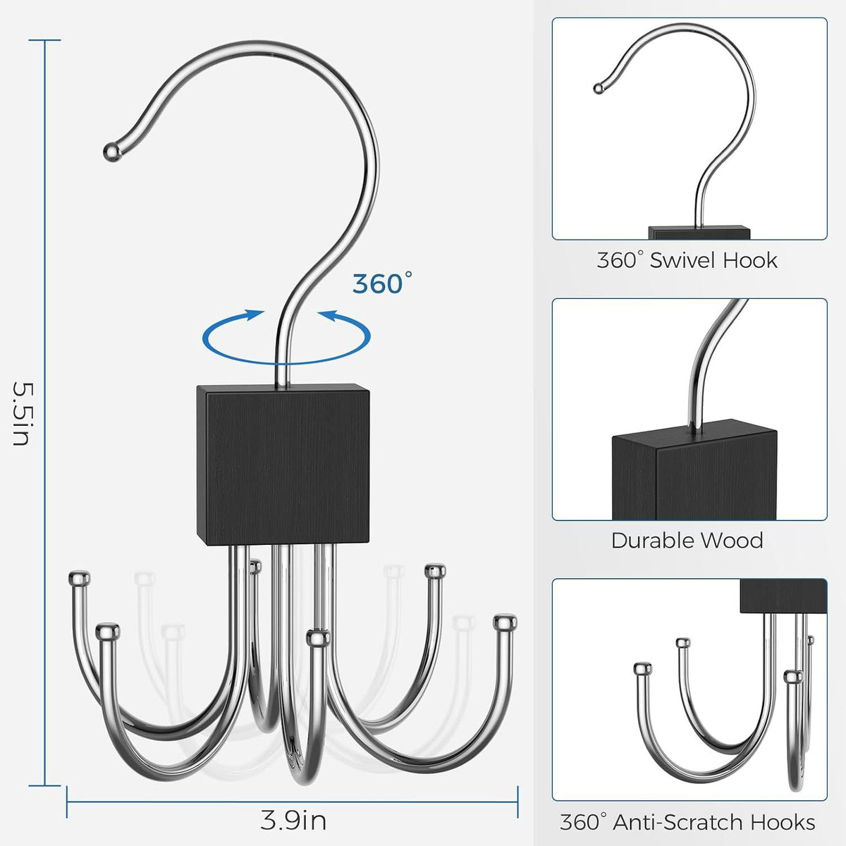 3 Piece Rotating Belt Hanger Holds up to 24 Belts
