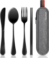 5 Piece Travel Cutlery Set 18 10 Stainless Steel with Case Black