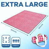 Waterproof Picnic Blanket Foldable Red for 6 to 8 People, 203 x 203 cm - Front View