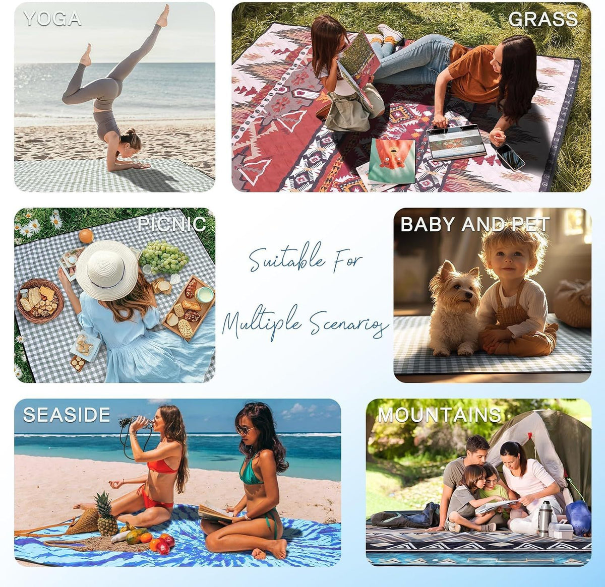 Waterproof Picnic Blanket Foldable Red for 6 to 8 People, 203 x 203 cm