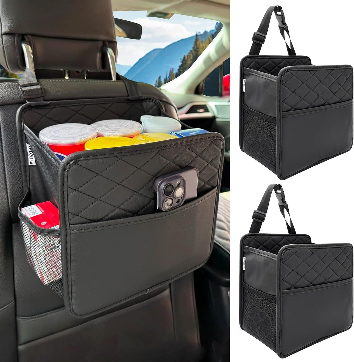 2 Piece Car Trash Can Organizer PU Leather, 8 L