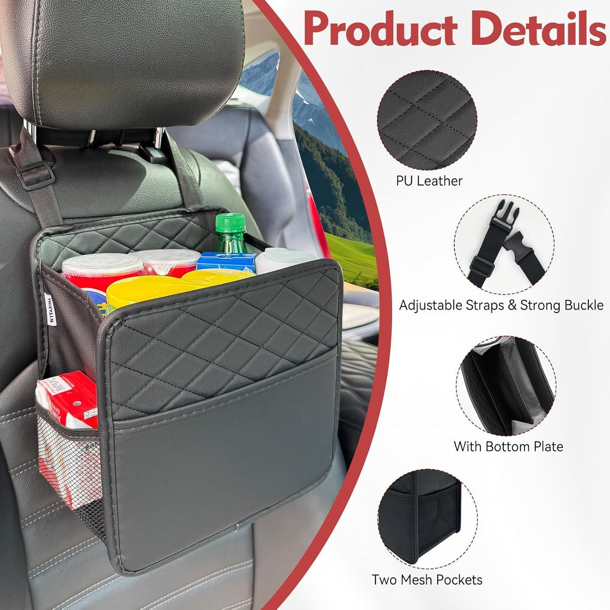 2 Piece Car Trash Can Organizer PU Leather, 8 L