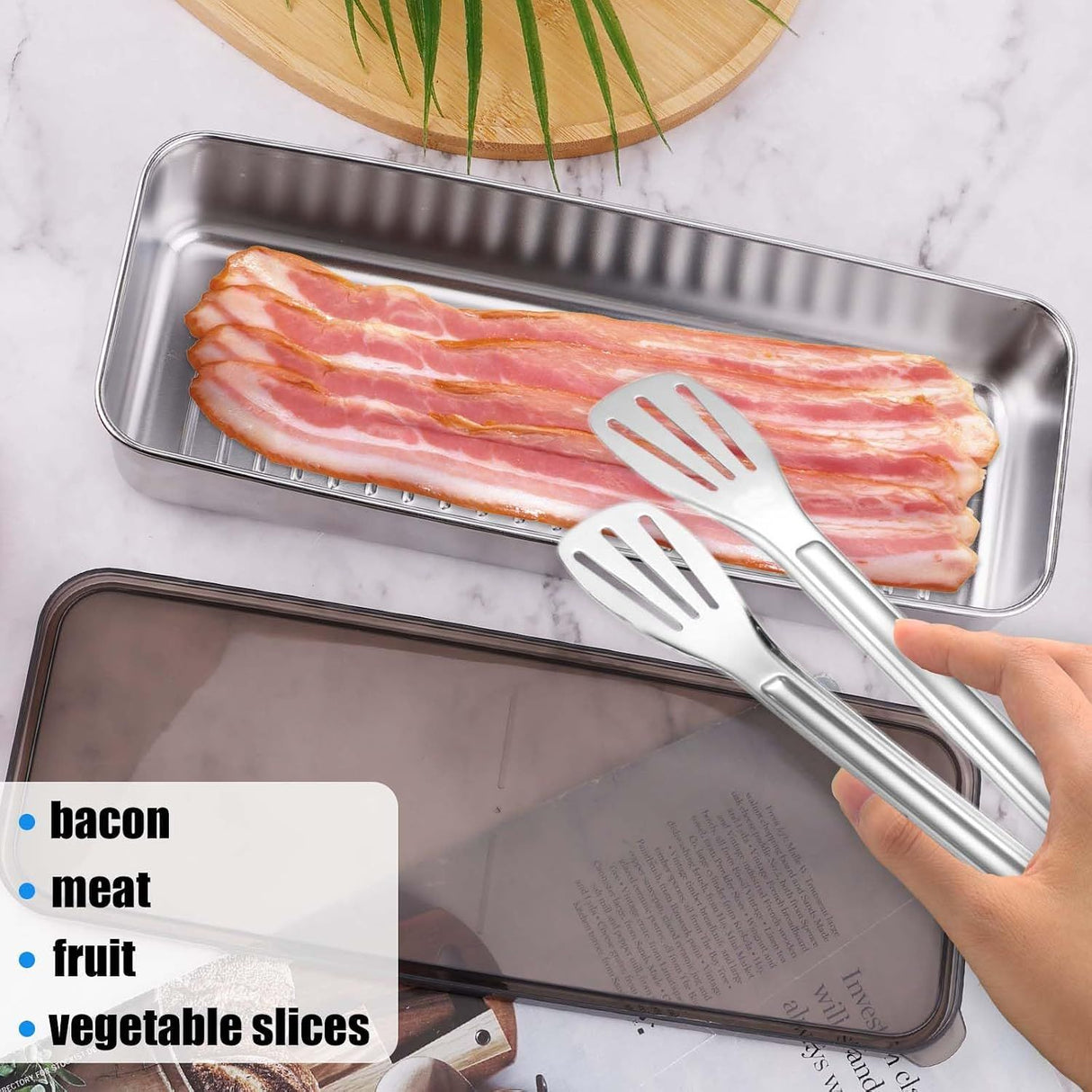 304 Stainless Steel Bacon Storage Box Airtight, 1 Pound