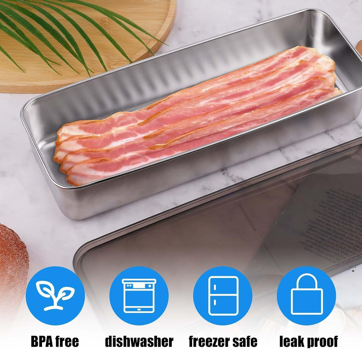 304 Stainless Steel Bacon Storage Box Airtight, 1 Pound