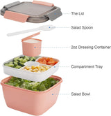 Salad Lunch Container 3 Compartments with Sauce Cup Pink, 1.5 L - Front View