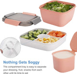 Salad Lunch Container 3 Compartments with Sauce Cup Pink, 1.5 L - Side View