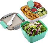 Salad Lunch Container 3 Compartments with Sauce Cup Vegetable Print, 1.5 L