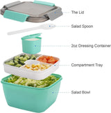 Salad Lunch Container 3 Compartments with Sauce Cup Vegetable Print, 1.5 L - Front View