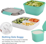 Salad Lunch Container 3 Compartments with Sauce Cup Vegetable Print, 1.5 L - Side View