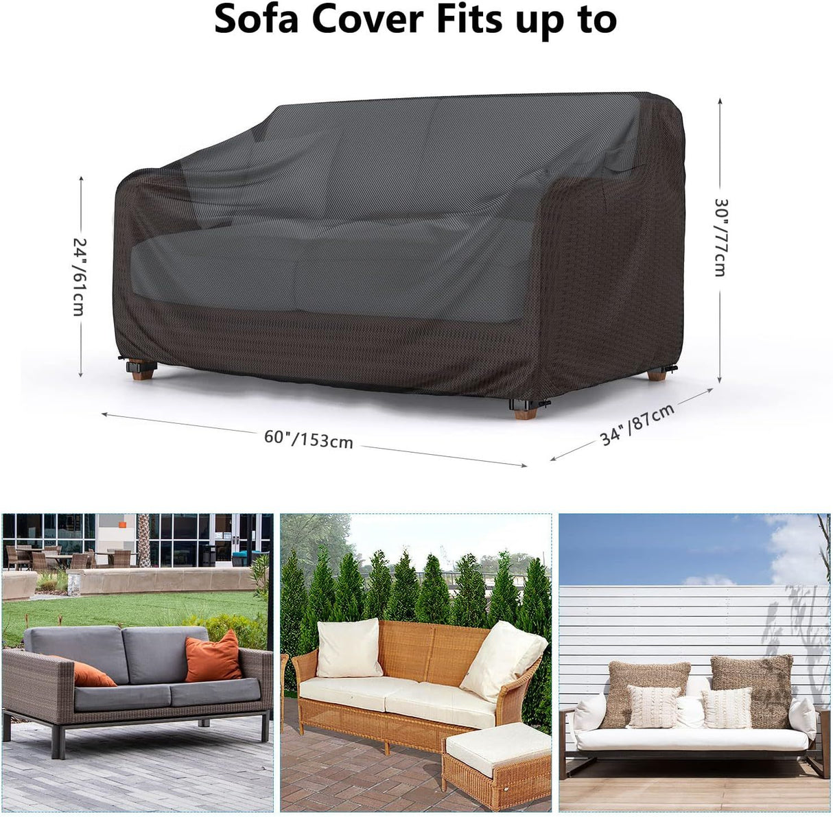 Waterproof Garden Bench Cover for 2 Seater Bench Black, 152 x 86 x 76 cm