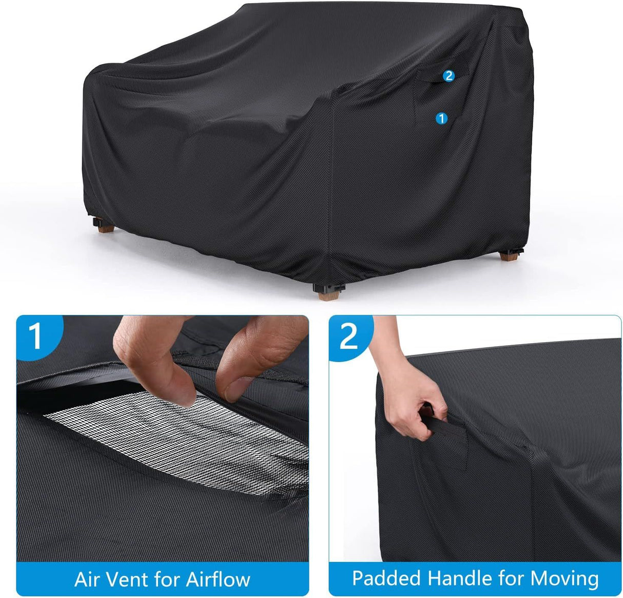 Waterproof Garden Bench Cover for 2 Seater Bench Black, 152 x 86 x 76 cm
