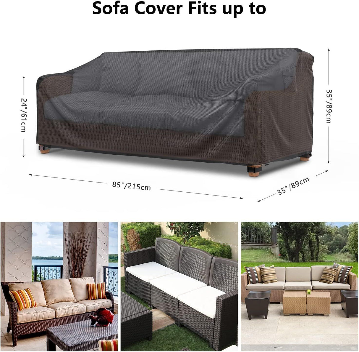 Waterproof Garden Bench Cover for 2 Seater Bench Black, 215 x 89 x 89 cm