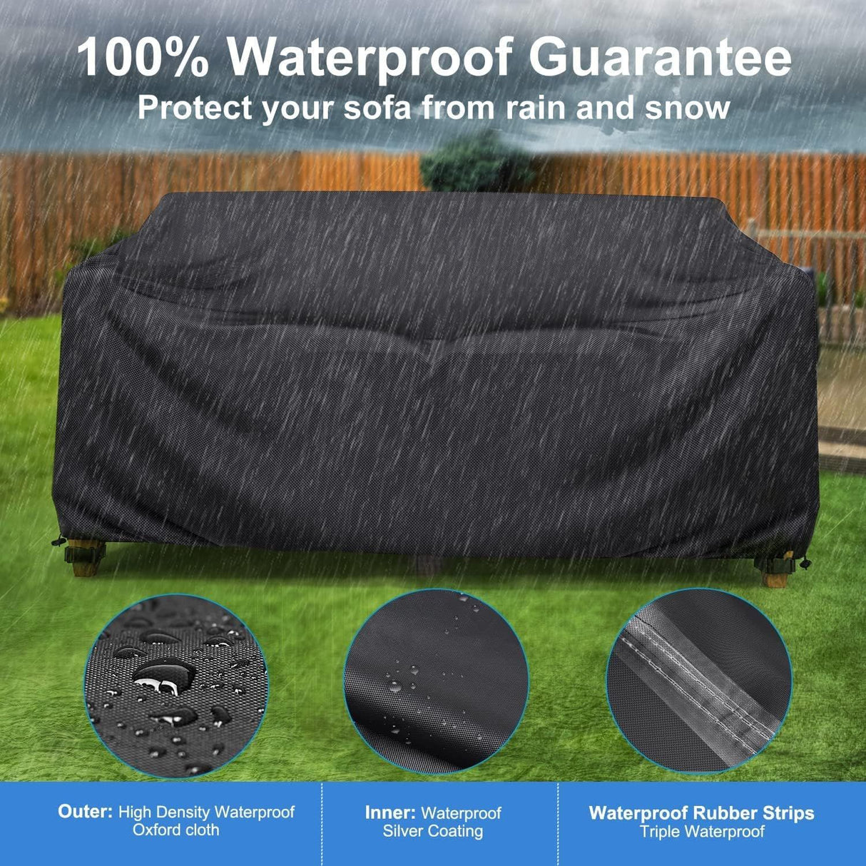 Waterproof Garden Bench Cover for 2 Seater Bench Black, 215 x 89 x 89 cm