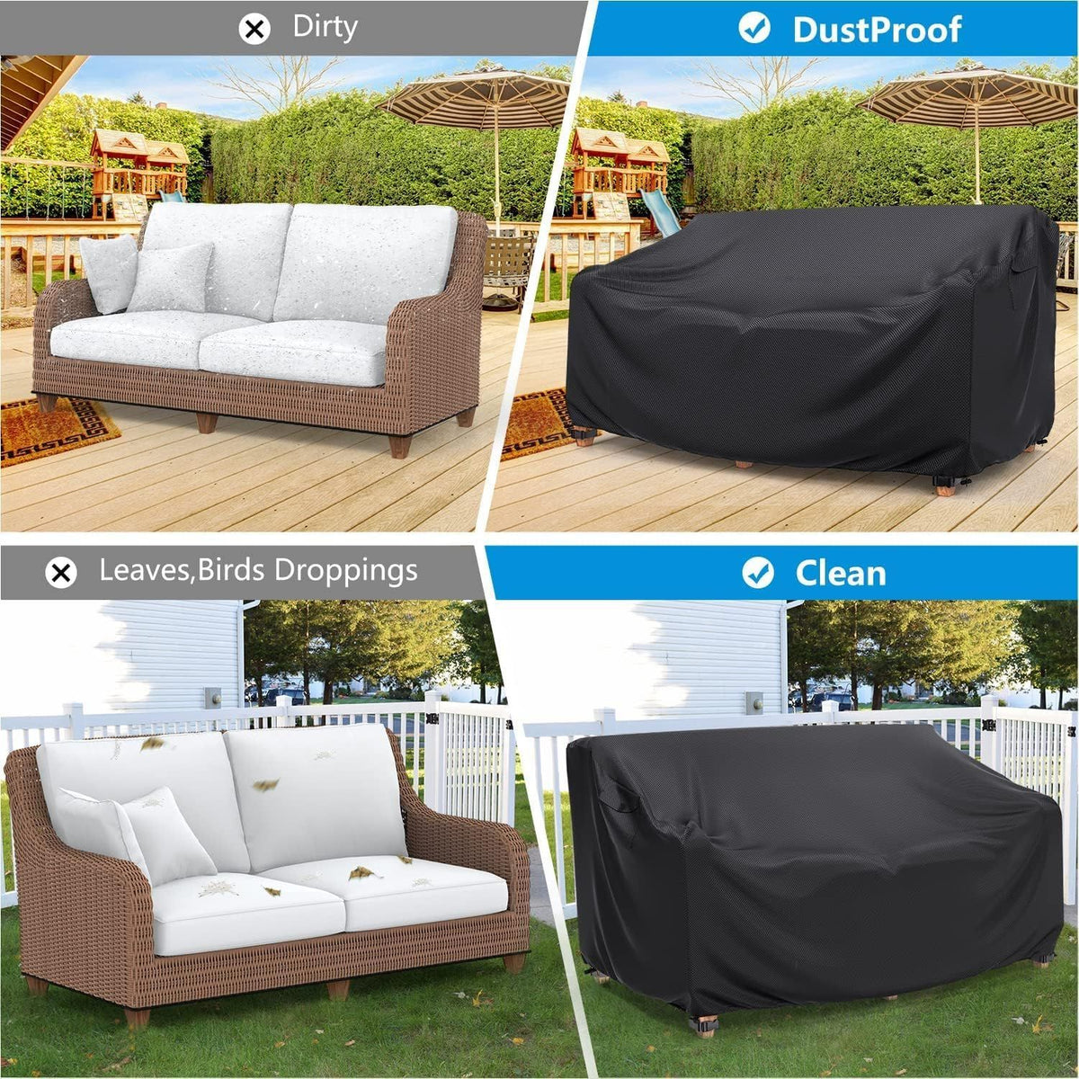 Waterproof Garden Bench Cover for 2 Seater Bench Black, 224 x 84 x 81 cm