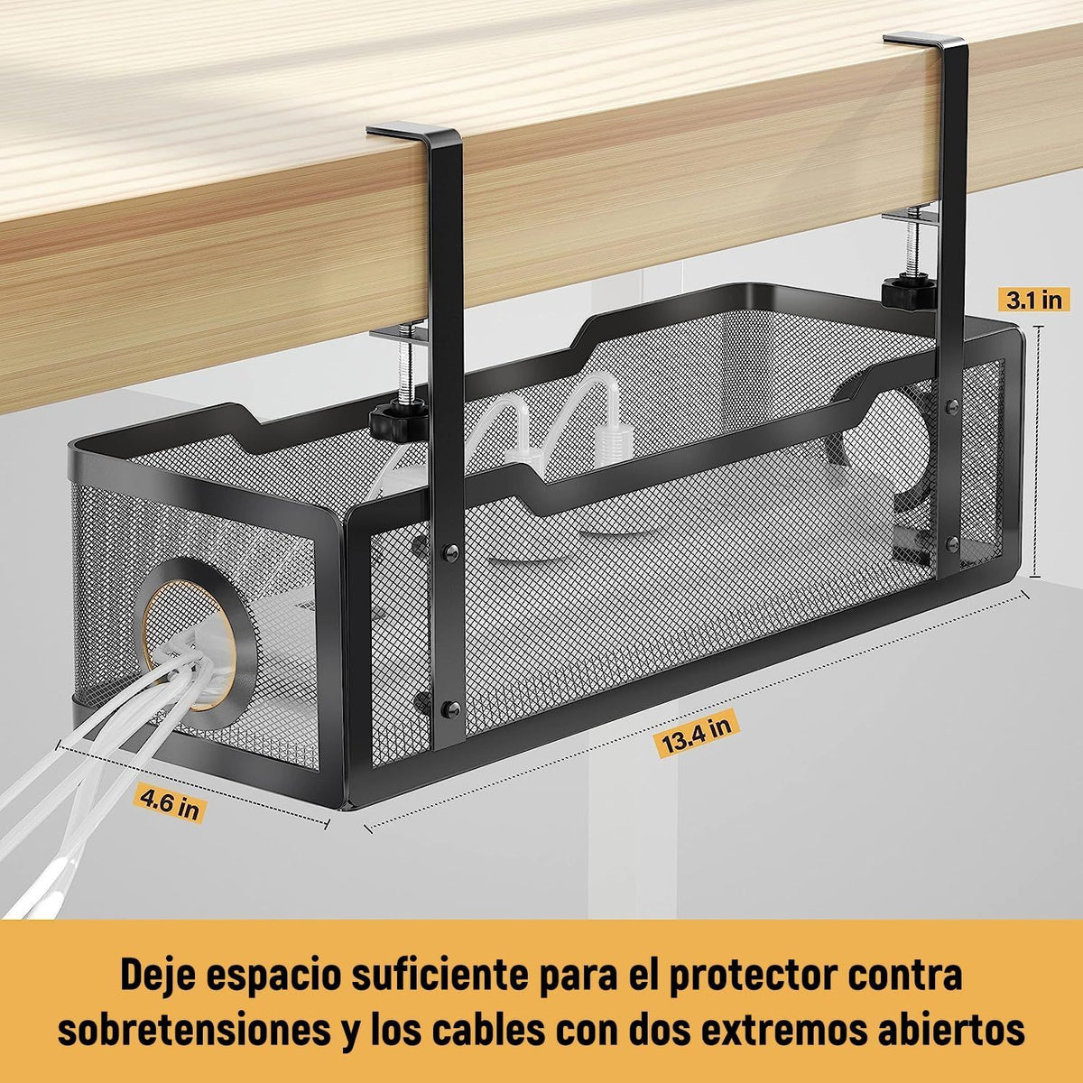 No Drill Metal Desk Cable Tray Black, 34 cm