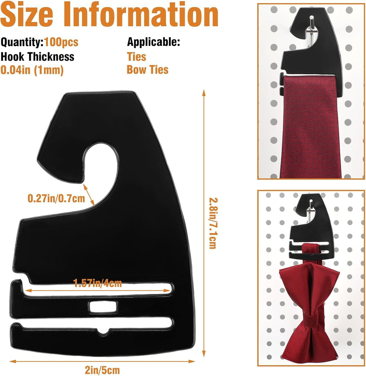 100 Piece Black Plastic Tie Hooks, 7 x 5 cm