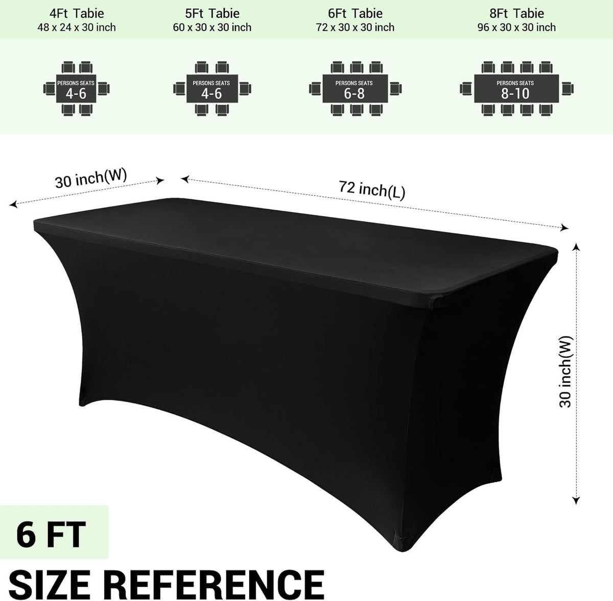 2 Piece Stretch Tablecloth Spandex Black, 183 x 75 x 75 cm