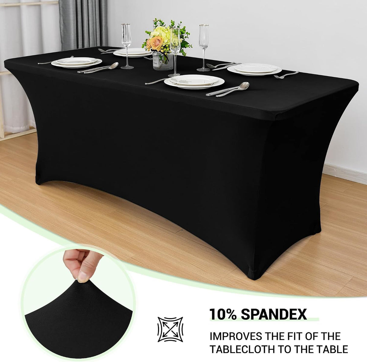 2 Piece Stretch Tablecloth Spandex Black, 183 x 75 x 75 cm