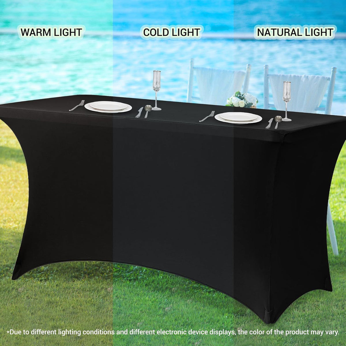 2 Piece Stretch Tablecloth Spandex Black, 183 x 75 x 75 cm