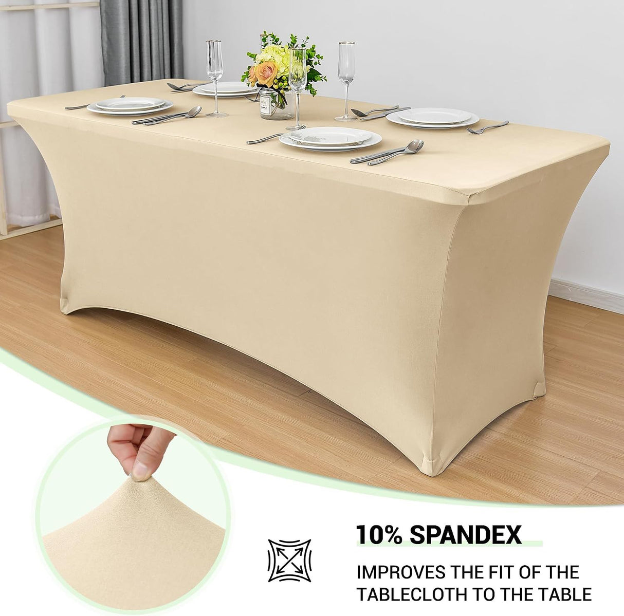 2 Piece Stretch Tablecloth Spandex Champagne, 183 x 75 x 75 cm