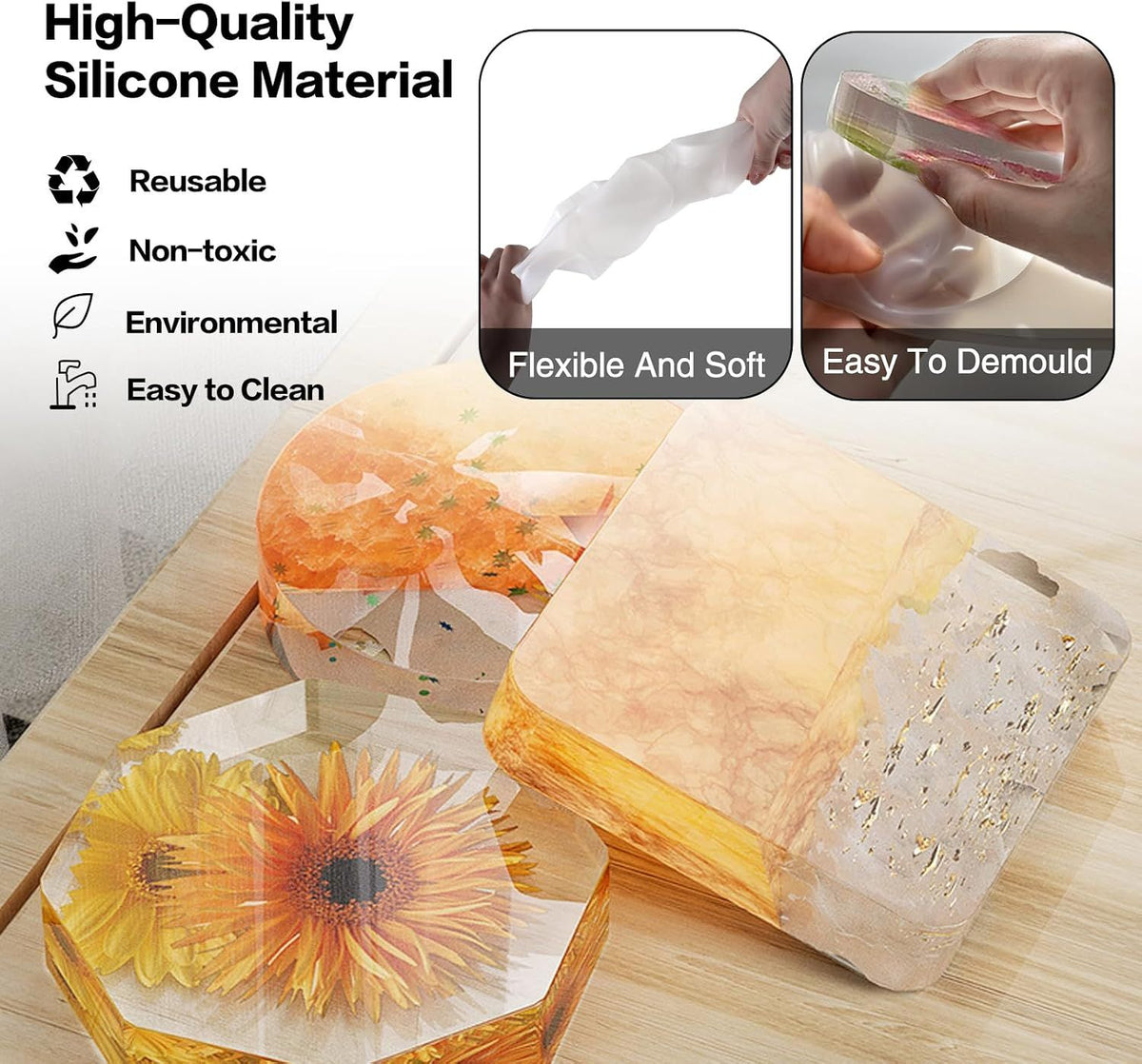 Silicone Resin Coaster Mold 6 Compartments Extra Deep